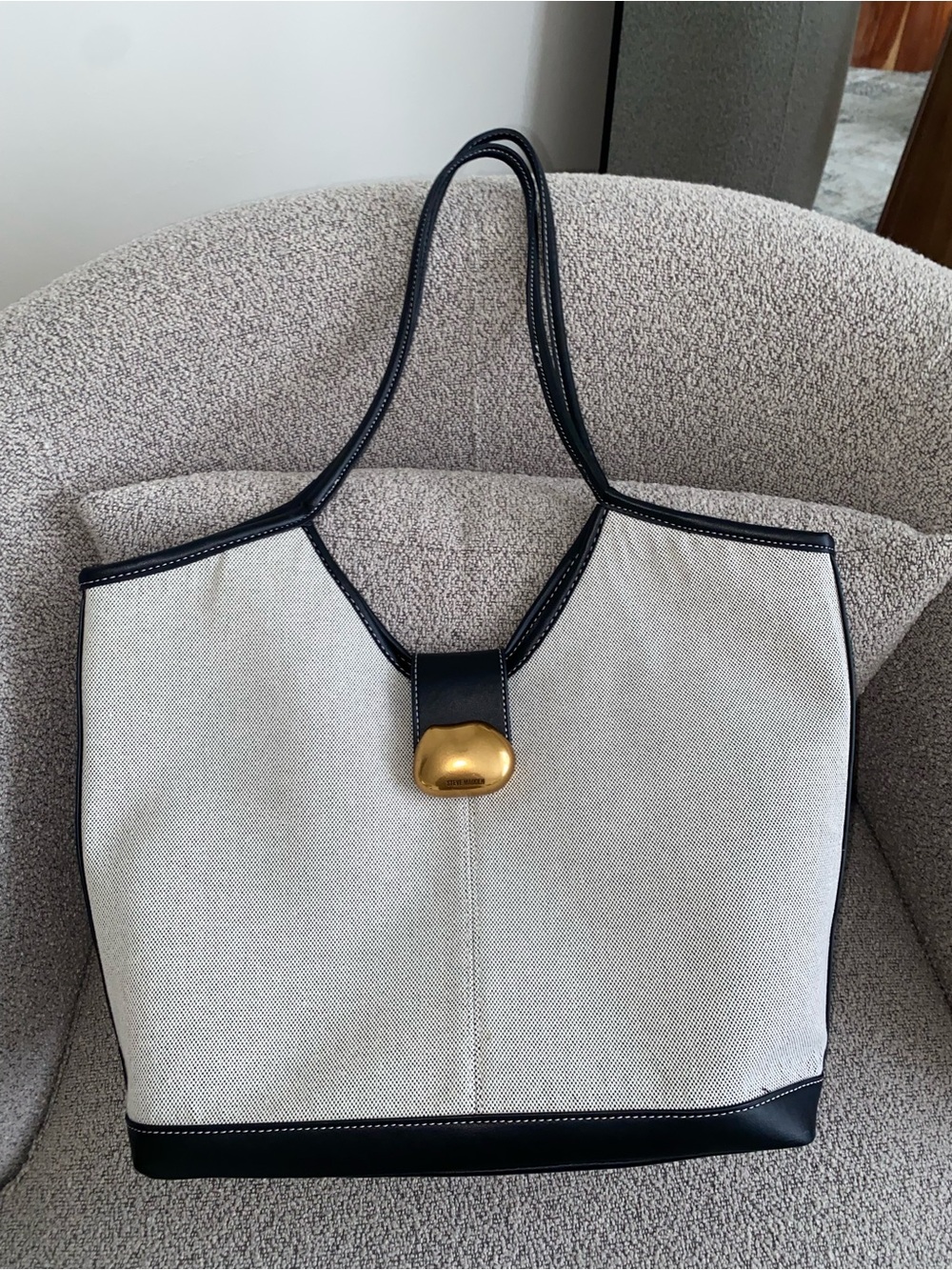 Steve Madden Canvas Tote Bag with Black Trim and Gold Accent